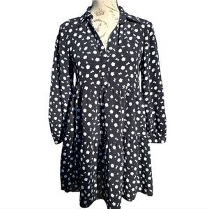 Zara -1042 Long Sleeve ‎ Black Floral Tiered Babydoll Dress Women's Size Small